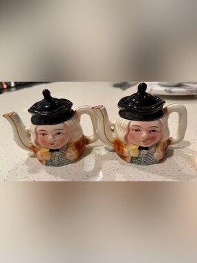 Vintage Japanese Decorative miniature Toby teapots Elephant Crown ( Set of 2)